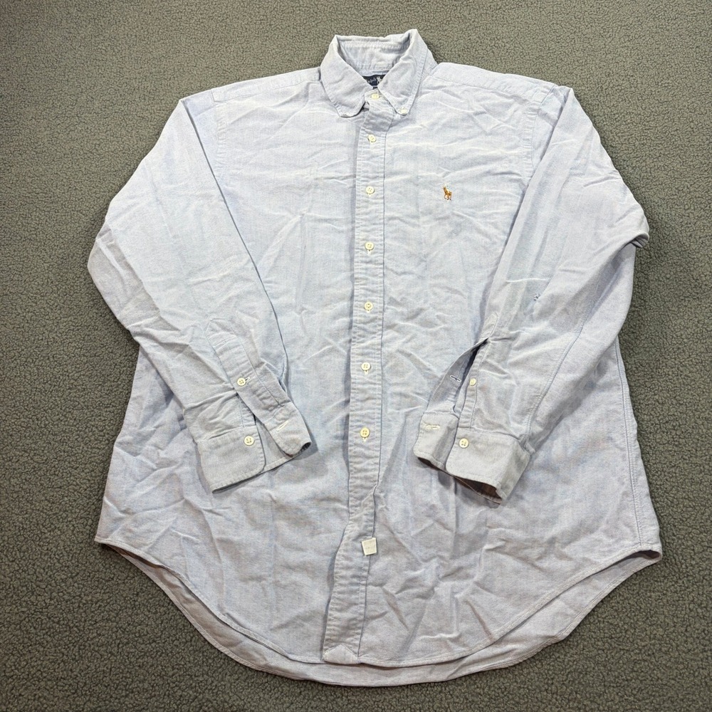 Ralph Lauren Button Down Shirt Mens 16.5 34 Blue Oxford Pony Logo Long Sleeve